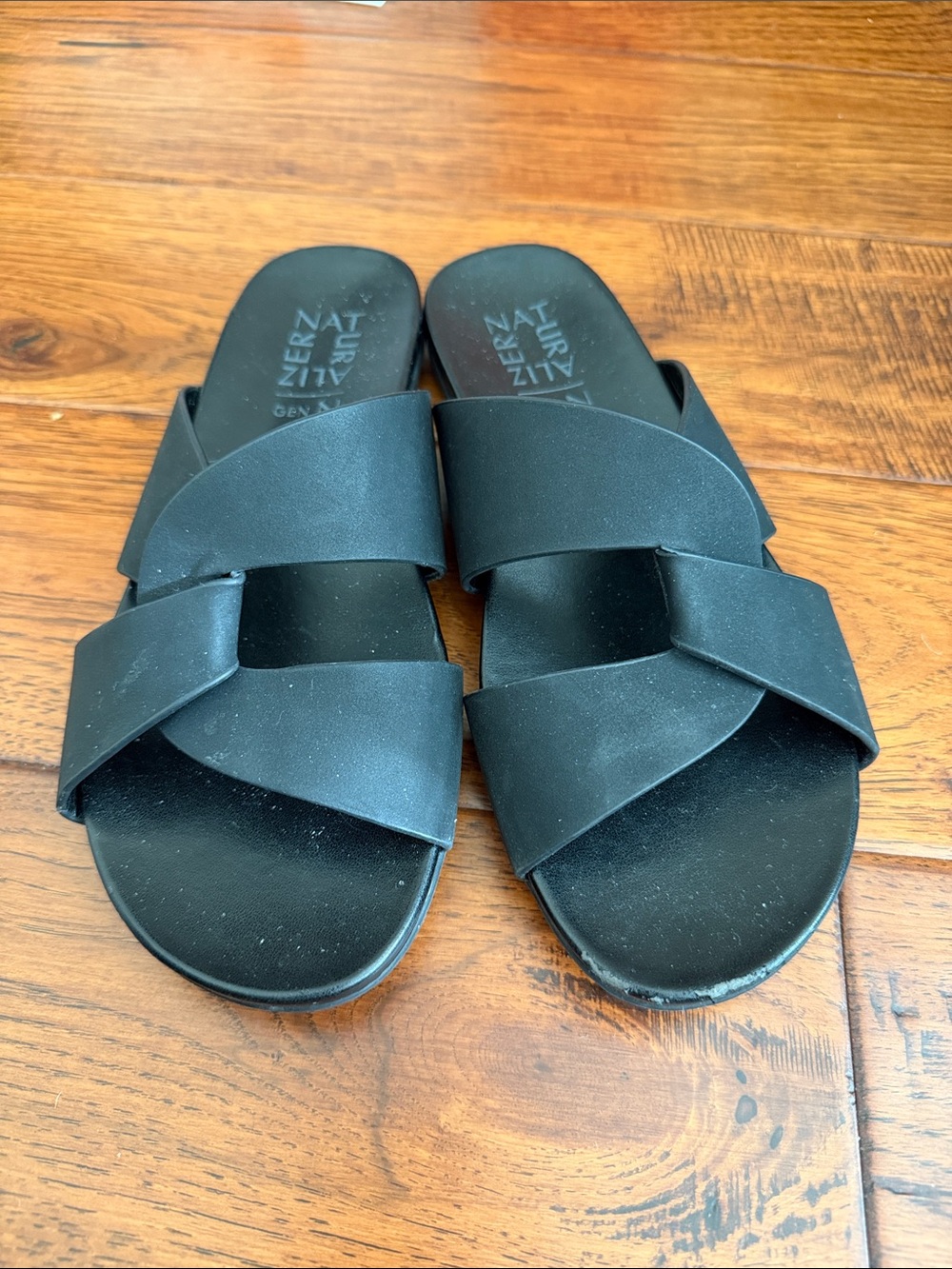 Naturalizer Black Crisscross Slide Sandals